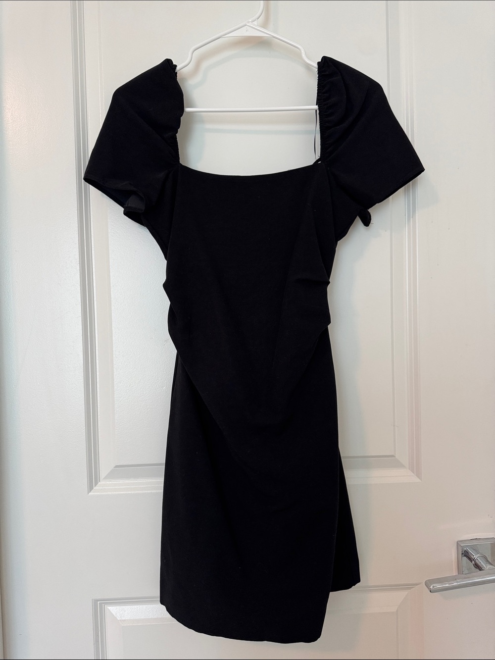 Zara Black Short Puff-Sleeve Open Back A-Line Dress NWT Women XS Linen-Cotton - Picture 3 of 8